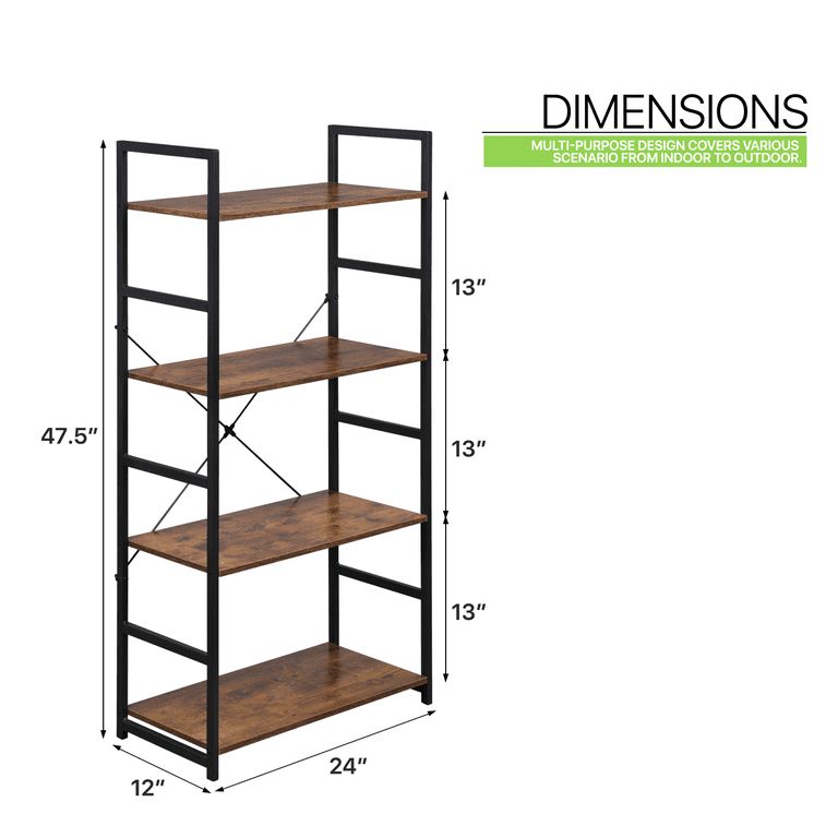 4-tiers Shelves, Industrial, Bookcase