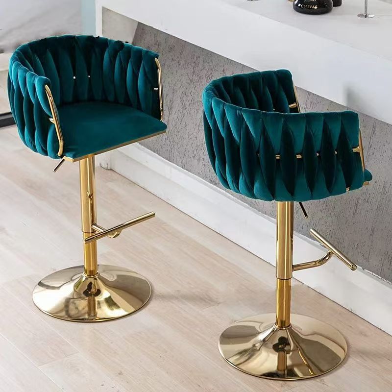 MMW Oversized Velvet Adjustable Bar Stool with Gold Base, XL Tufted High Back Swivel Bar Chair with Armrests for Kitchen Counter and Home Bar