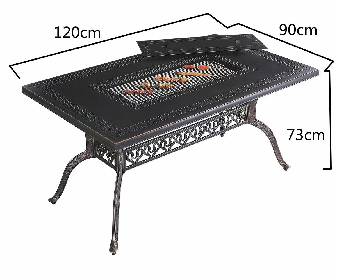 7-Piece Rectangular Patio Dining Set with Built-In Charcoal BBQ Grill