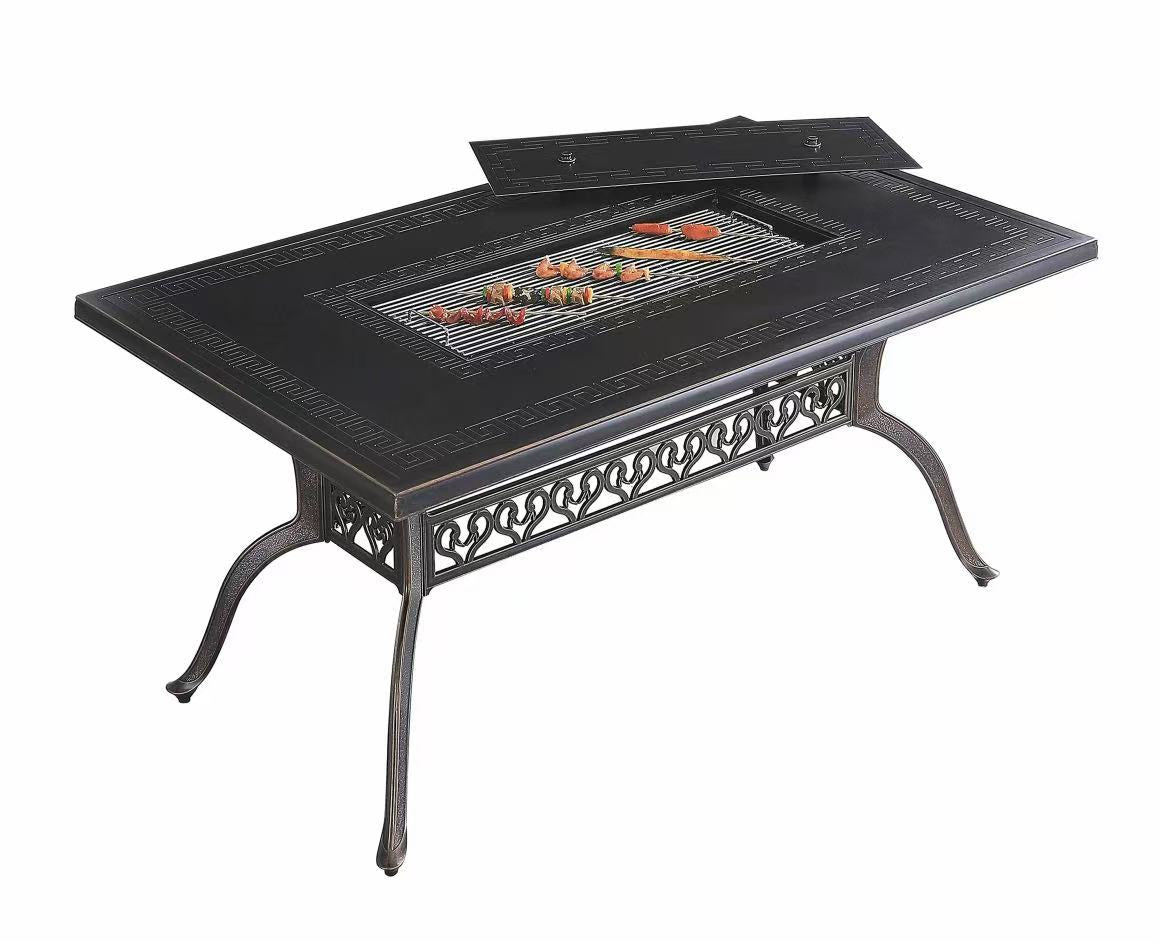 7-Piece Large Patio Dining Set with Built-In Charcoal BBQ Grill