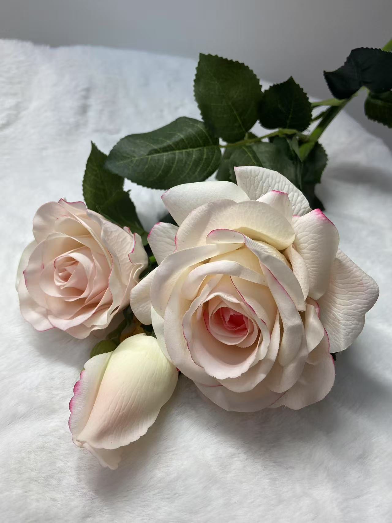 Rose Artifical Flowers With Realistic Texture (with 3 Heads)