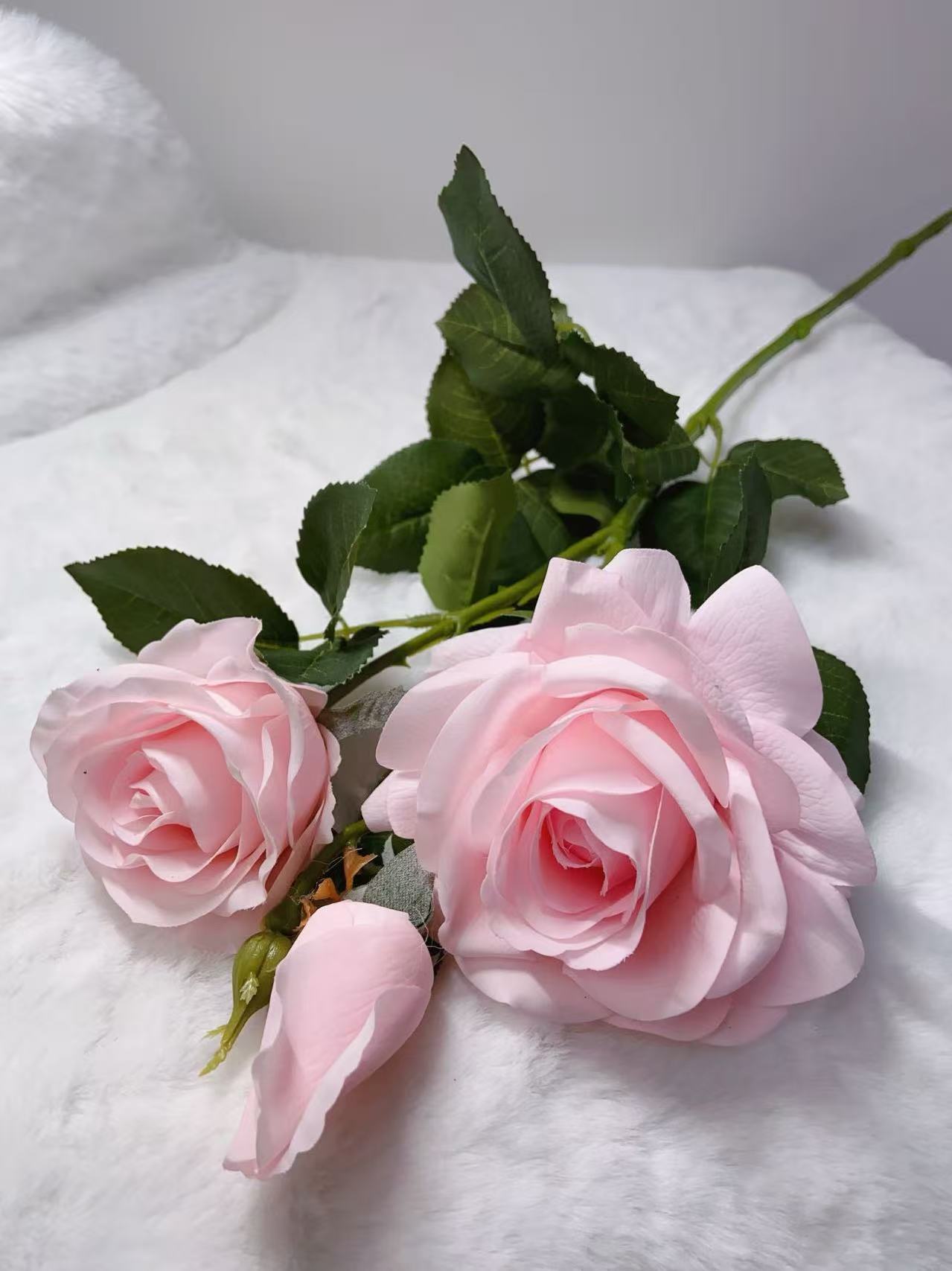 Rose Artifical Flowers With Realistic Texture (with 3 Heads)