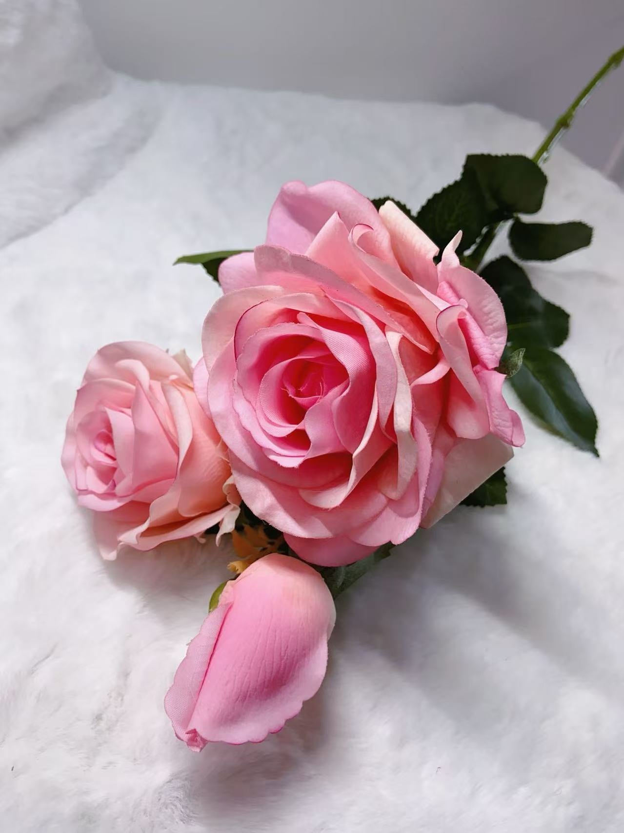Rose Artifical Flowers With Realistic Texture (with 3 Heads)