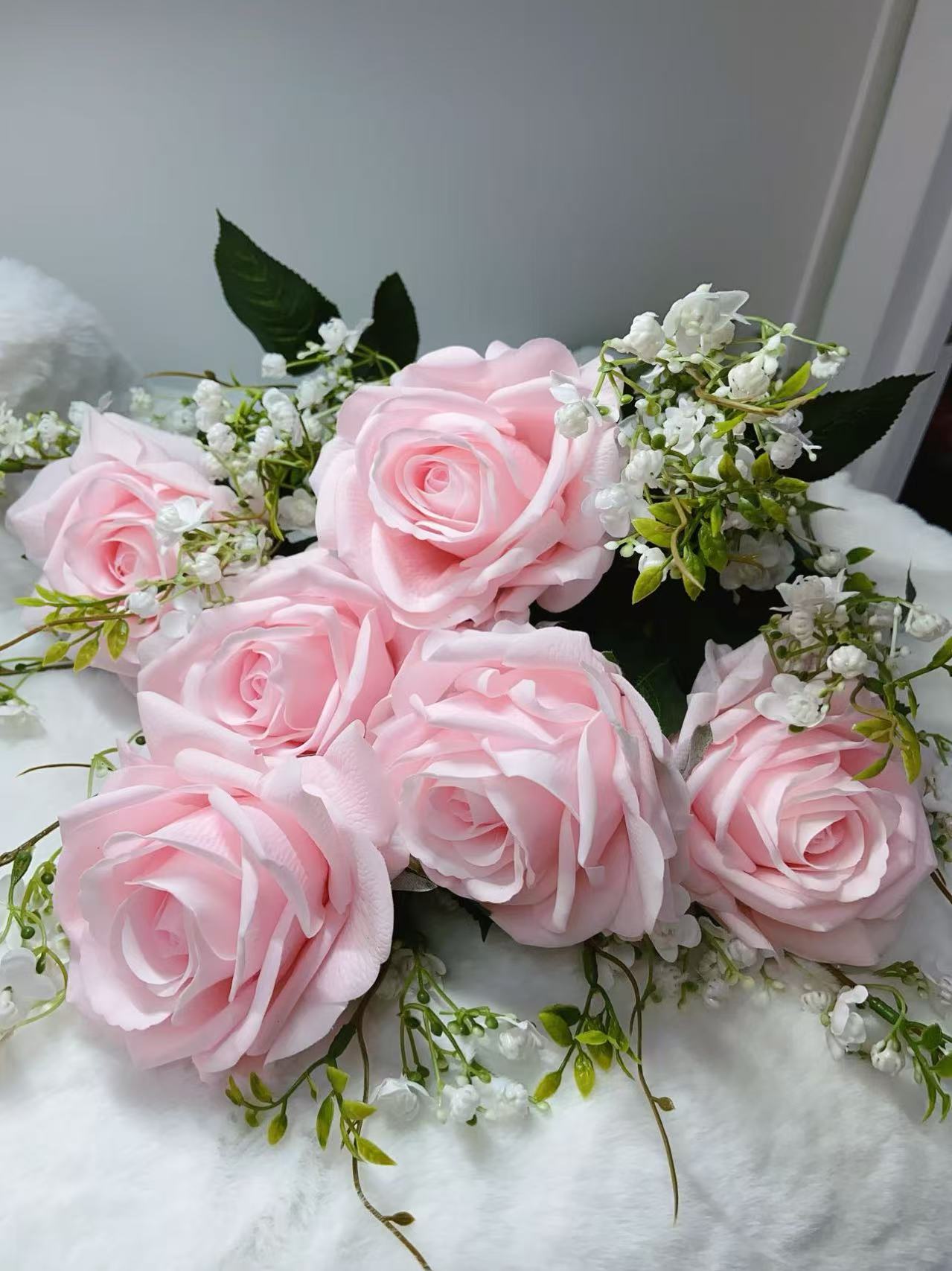 Rose Artifical Flowers With Realistic Texture (with 6 Heads)