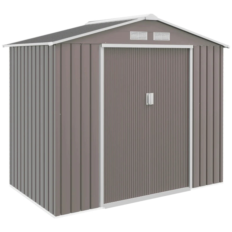 7' x 4' x 6' Garden Storage Shed Outdoor Patio Metal Tool Storage House w/ Foundation Kit and Double Doors Grey