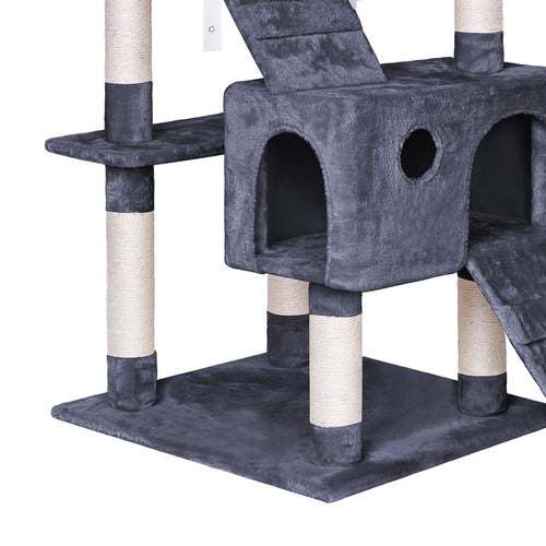 MMW Cat Tree Multi-Level With Two Condos, Perches, And Interactive Toys, Dark Grey