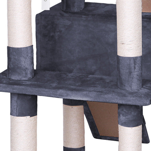 MMW Cat Tree Multi-Level With Two Condos, Perches, And Interactive Toys, Dark Grey