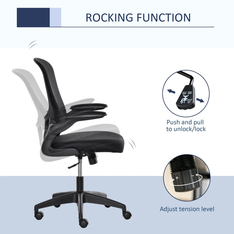 Mid Back Office Chair, Mesh Computer Desk Chair with Lumbar Back Support, Flip-up Arm, Adjustable Height, Black D