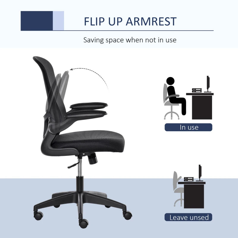 Mid Back Office Chair, Mesh Computer Desk Chair with Lumbar Back Support, Flip-up Arm, Adjustable Height, Black D