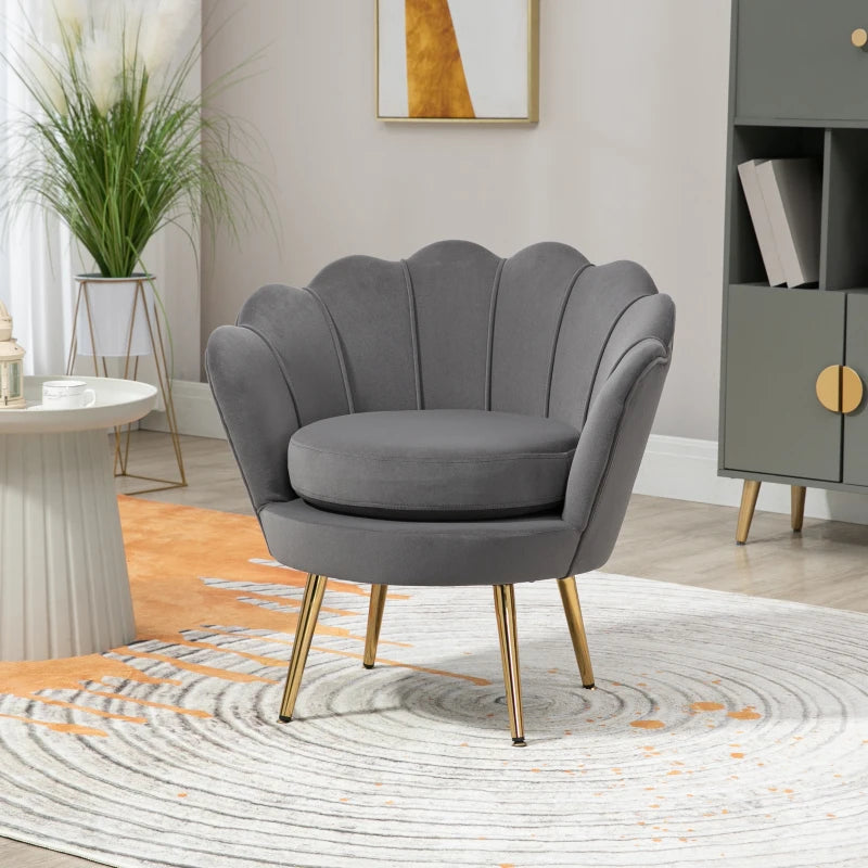 Accent Chair, Velvet-Touch Fabric Leisure Club Chair with Gold Metal Legs for Bedroom, Grey
