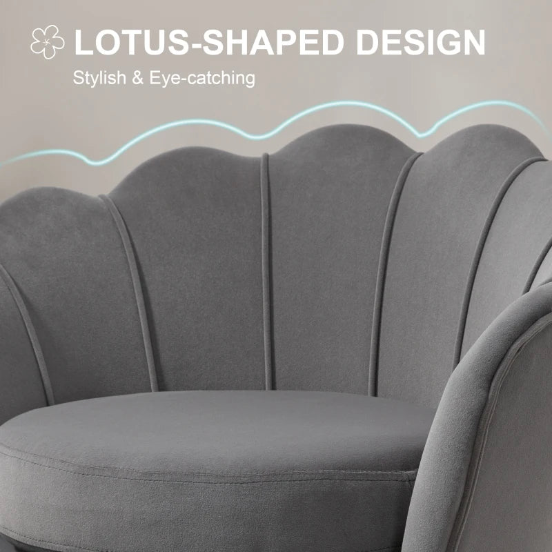 Accent Chair, Velvet-Touch Fabric Leisure Club Chair with Gold Metal Legs for Bedroom, Grey