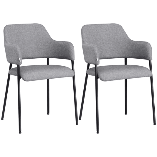 1 Modern Dining Chair, Linen Touch Fabric Accent Chair with Armrests, Kitchen Chair with Steel Legs for Living Room
