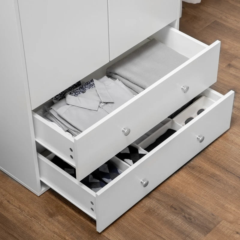 Wardrobe Closet, Armoire with Drawers and Hanging Rail for Bedroom Clothes Storage and Organization, White