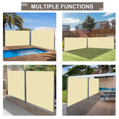 Patio Retractable Double Side Awning, Folding Privacy Screen Fence, Privacy Wall Corner Divider, Garden Outdoor Sun Shade Wind Screen, Indoor Room Divider, Awning Fence, Beige