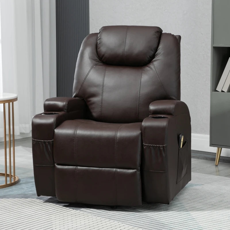 Power Lift Chair for Elderly, PU Leather Recliner Sofa Chair with Footrest, Remote Control, Side Pockets and Cup Holders, Brown
