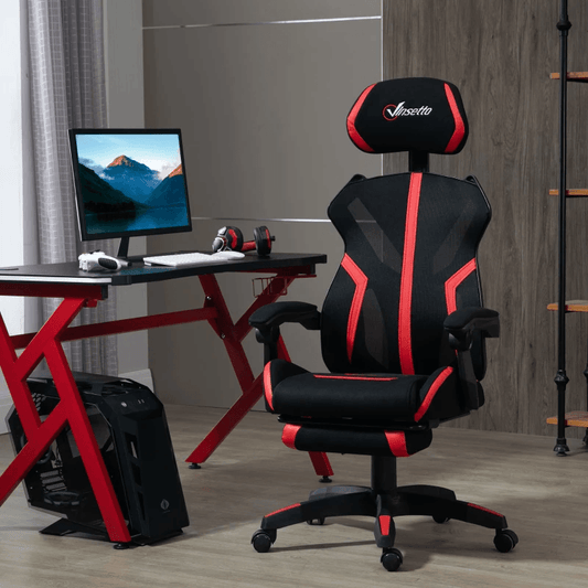 Racing Gaming Chair, Mesh Office Chair, High Back Computer Chair with Footrest, Lumbar Back Support, Swivel Wheels, Adjustable Height