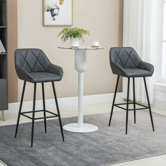 Retro Bar Stools Set of 2, Bar Chairs with Footrest, 30" (76 cm.) Kitchen Stools with Backs and Steel Legs, for Kitchen Island and Home Bar, Grey