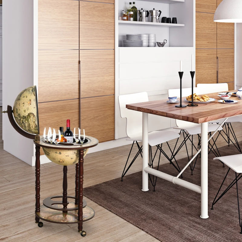 Rolling 18" Globe Wine Bar Stand Wine Cabinet Bottle Shelf Holder Wine Host Trolley with Wheels, Beige