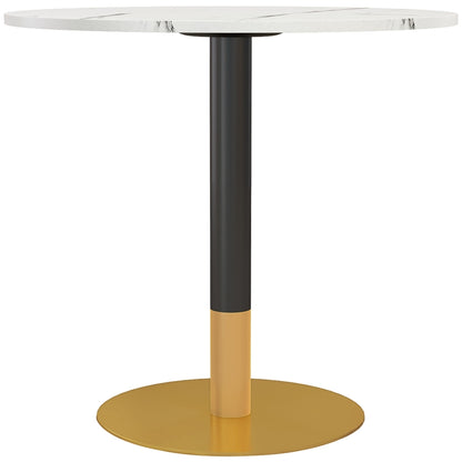 Round Dining Table, Modern Dining Room Table with Faux Marble Top, Steel Base, Space Saving Small Kitchen Table, White