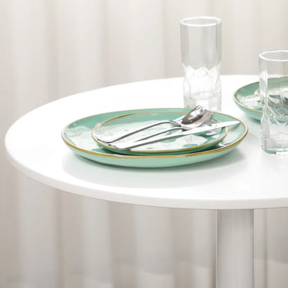 Round Dining Table for 2, Modern Kitchen Table with Painted Top and Steel Base for Living Room, Dining Room, White
