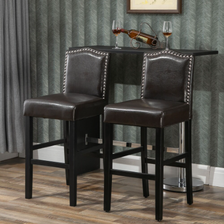 Set of 2 Bar Chairs Armless Backed Accent Stool w/ Footrest PU Leather