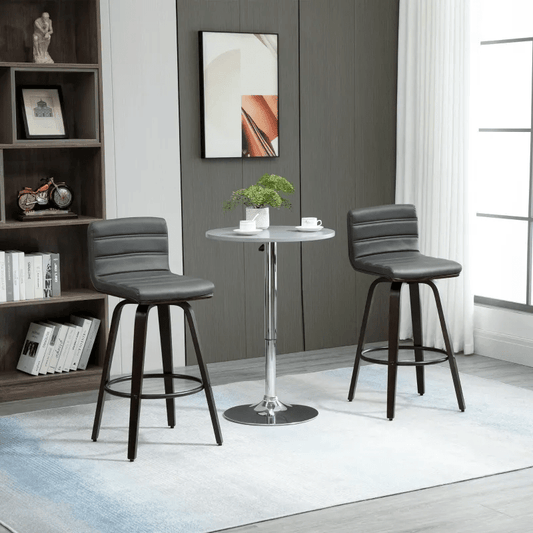 28" Swivel Bar Set of 2 Height Bar Stools, Armless Upholstered Barstools Chairs with Soft Padding Seat and Wood Legs, Grey
