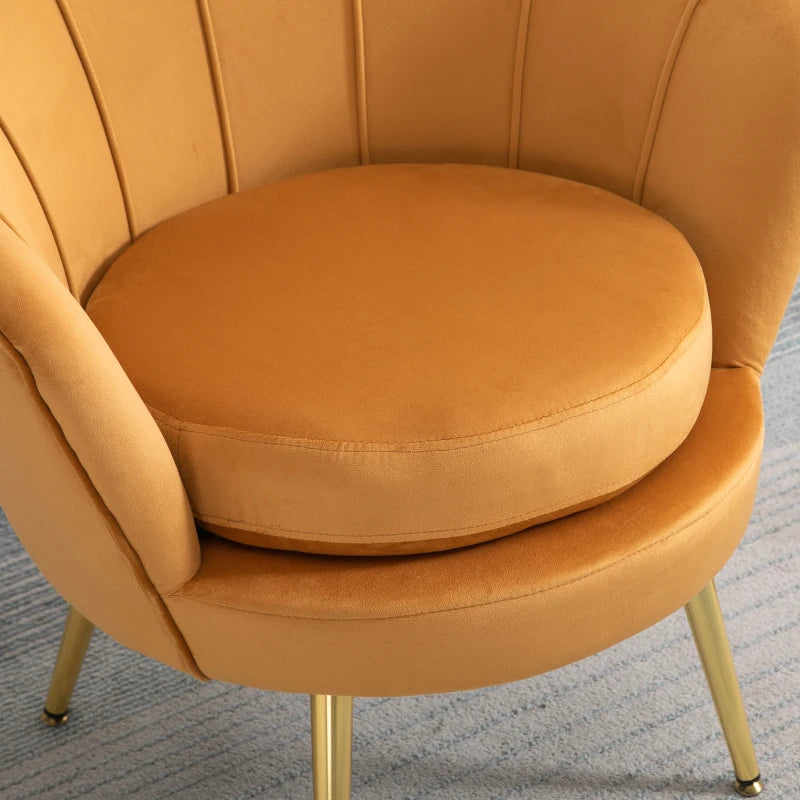 Modern Accent Chair, Velvet-Touch Fabric Leisure Club Chair with Gold Metal Legs for Bedroom, Yellow