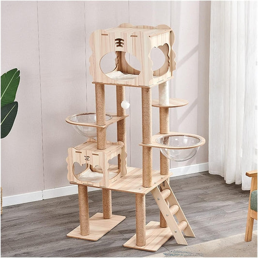 MMW Cat Tree Cat Climbing Frame, Integrated Double Space Capsule, Double Cat Litter, Multi-Storey Cat Villa Cat Tree, Cat Tower