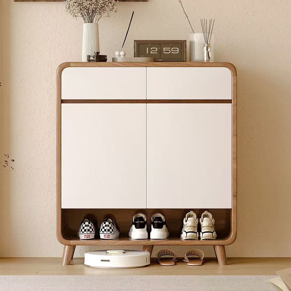 Shoe Storage Cabinet, 90 cm Wide, 3 Doors with Open Shelf, White, Minimalist Entryway Organizer
