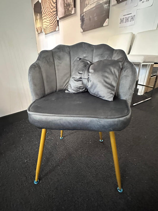 LUXE Modern Velvet Scalloped Accent Chair with Gold Metal Legs & Lumbar Pillow - Upholstered Petal Back Vanity, Dining, or Living Room Seating (Available in Slate Gray & Hot Red)
