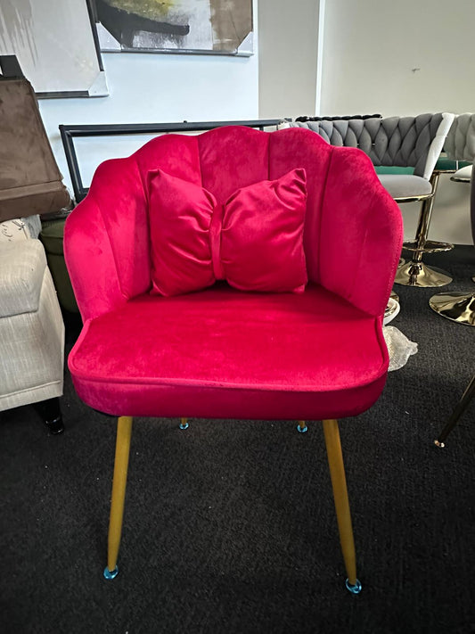 LUXE Modern Velvet Scalloped Accent Chair with Gold Metal Legs & Lumbar Pillow - Upholstered Petal Back Vanity, Dining, or Living Room Seating (Available in Slate Gray & Hot Red)