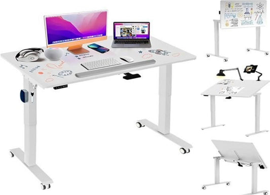 AVLT 50" Electric Standing Desk with Tilting Tabletop (4 ft 7 inches) – Height Adjustable Dry Erase Top Whiteboard and Rolling Casters