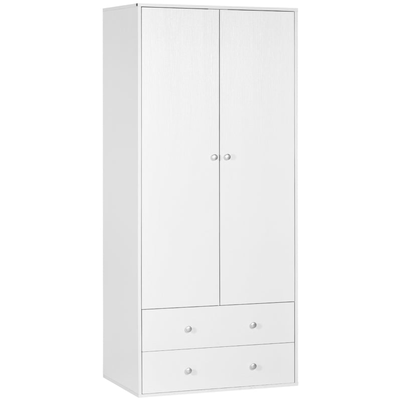 Wardrobe Closet, Armoire with Drawers and Hanging Rail for Bedroom Clothes Storage and Organization, White