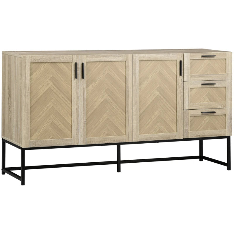 Buffet Cabinet, Kitchen Sideboard with Storage Cabinets, Drawers and Adjustable Shelves, Oak