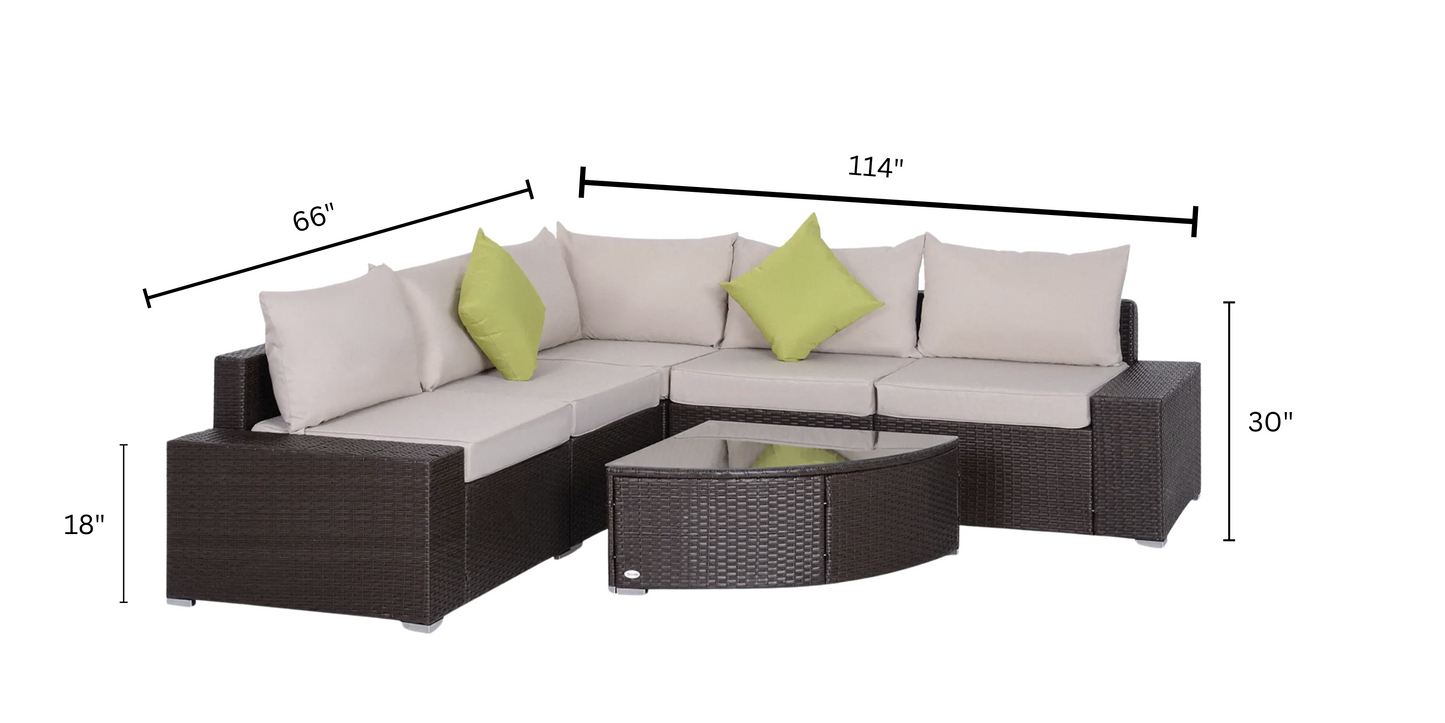 6 pcs Outdoor Wicker Sectioanal Set All Weather Wicker Rattan Patio Set