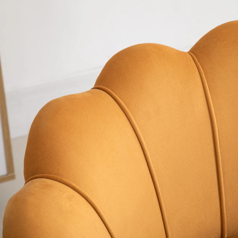 Modern Accent Chair, Velvet-Touch Fabric Leisure Club Chair with Gold Metal Legs for Bedroom, Yellow