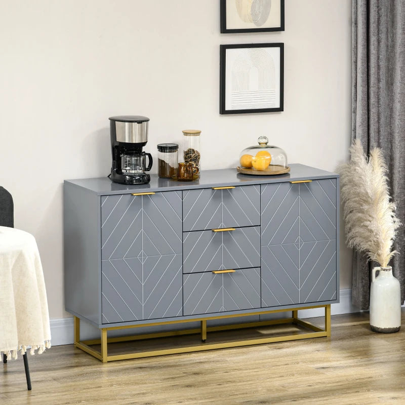 Sideboard Storage Cabinet with 3 Drawers, Adjustable Shelves and Doors, Kitchen Buffet Cabinet for Dining Room, Grey