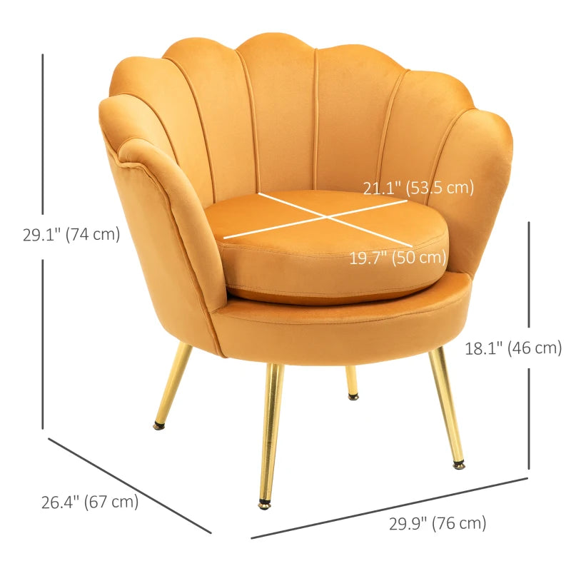 Modern Accent Chair, Velvet-Touch Fabric Leisure Club Chair with Gold Metal Legs for Bedroom, Yellow