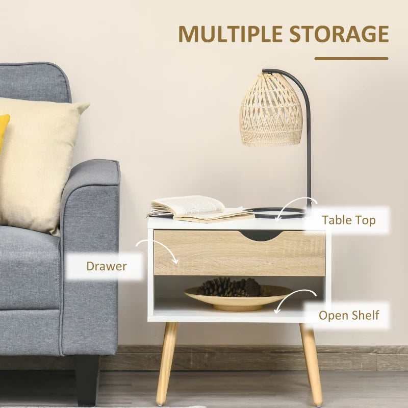Bedside Table with Drawer and Open Shelf - Compact White Nightstand