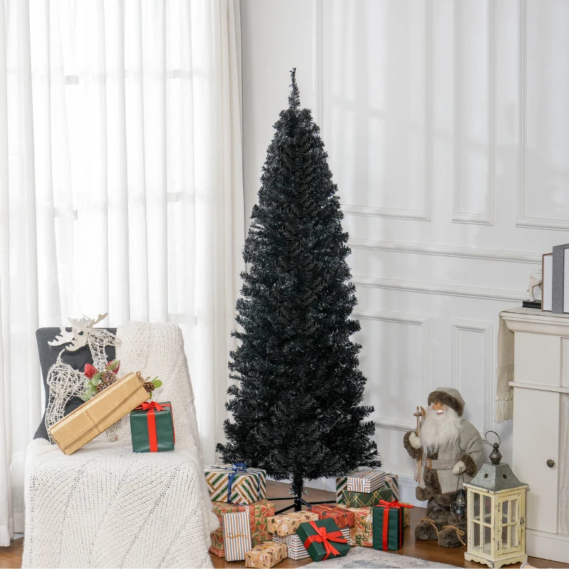 6FT Pencil Christmas Tree, Artificial Christmas Tree with Automatic Open for Home Party, Black