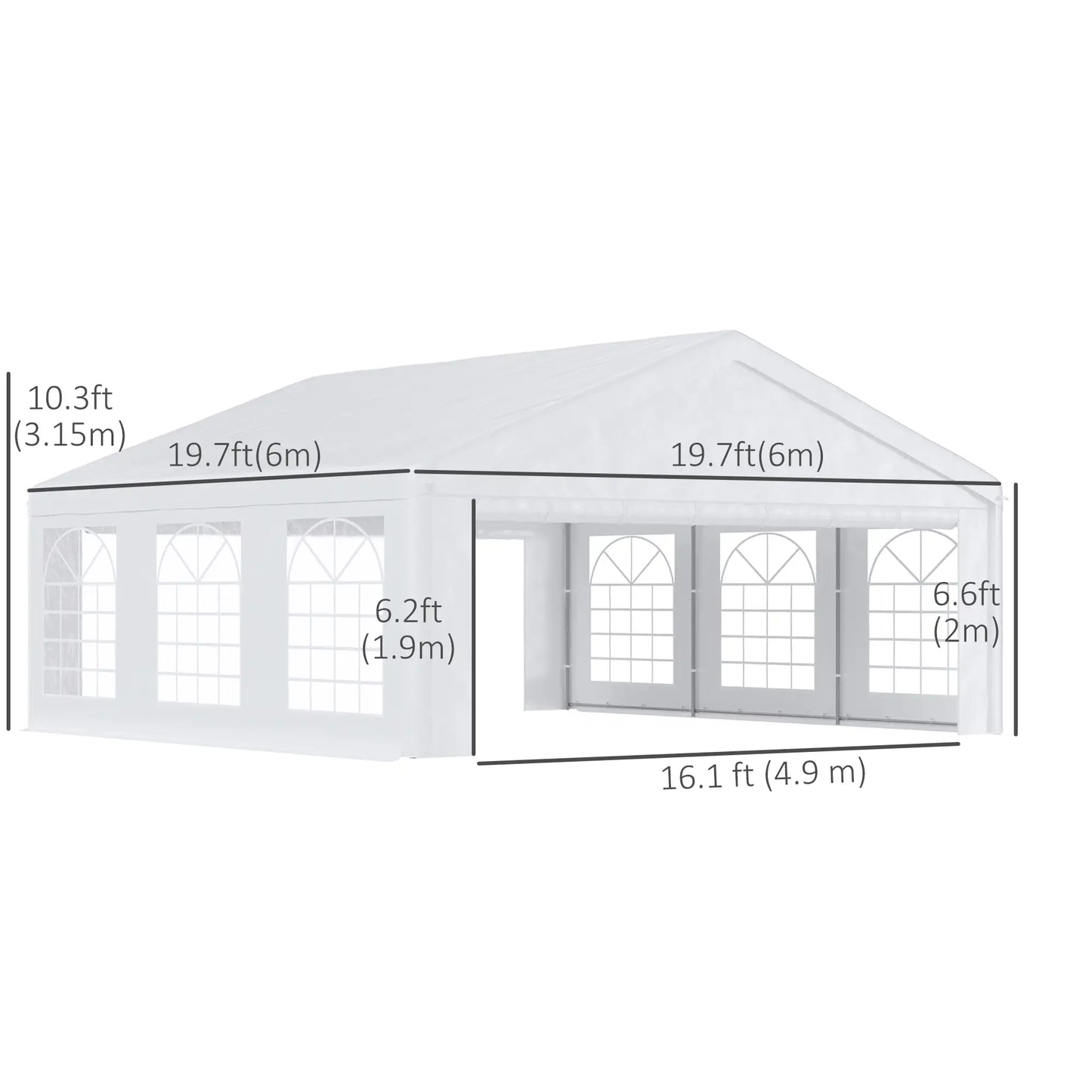 20' x 20' 重型派对帐篷、车棚车库顶篷、带可拆卸侧壁的露台凉亭 - 白色