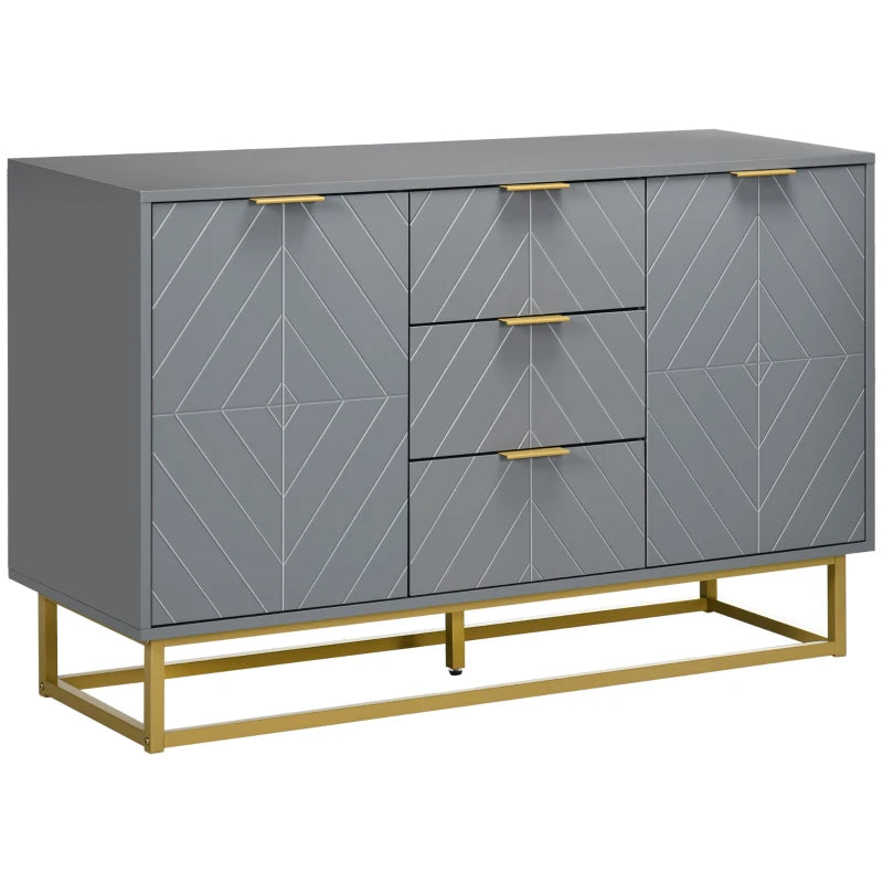 Sideboard Storage Cabinet with 3 Drawers, Adjustable Shelves and Doors, Kitchen Buffet Cabinet for Dining Room, Grey