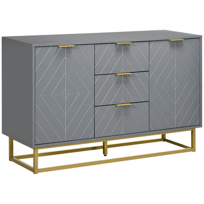 Sideboard Storage Cabinet with 3 Drawers, Adjustable Shelves and Doors, Kitchen Buffet Cabinet for Dining Room, Grey