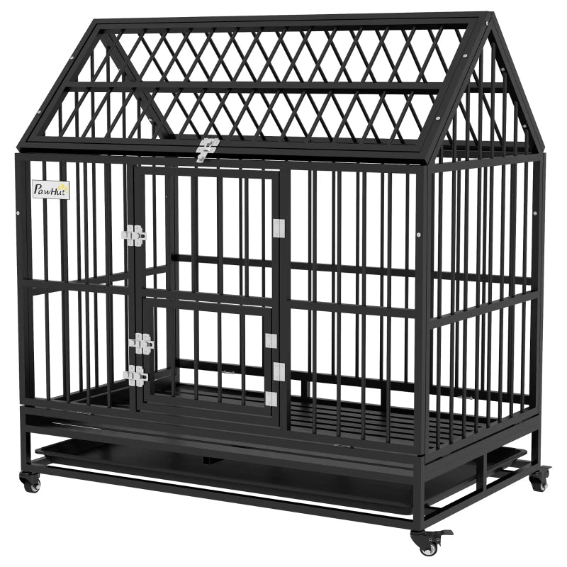 49" Heavy Duty Dog Crate with Removable Tray, Doors, Openable Roof, for Large and Extra Large Dogs, Black Multi Market World Inc.