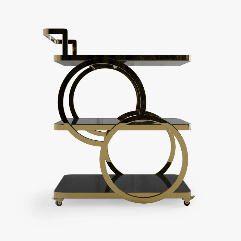 Luxury Gold Iron 3-Tier Bar Cart with Wheels & Handle Multi Market World Inc.