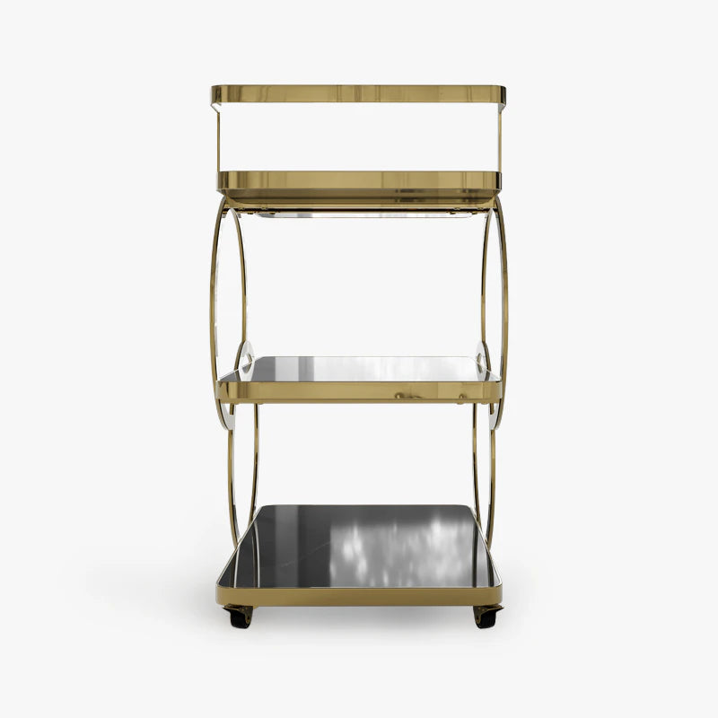 Luxury Gold Iron 3-Tier Bar Cart with Wheels & Handle Multi Market World Inc.
