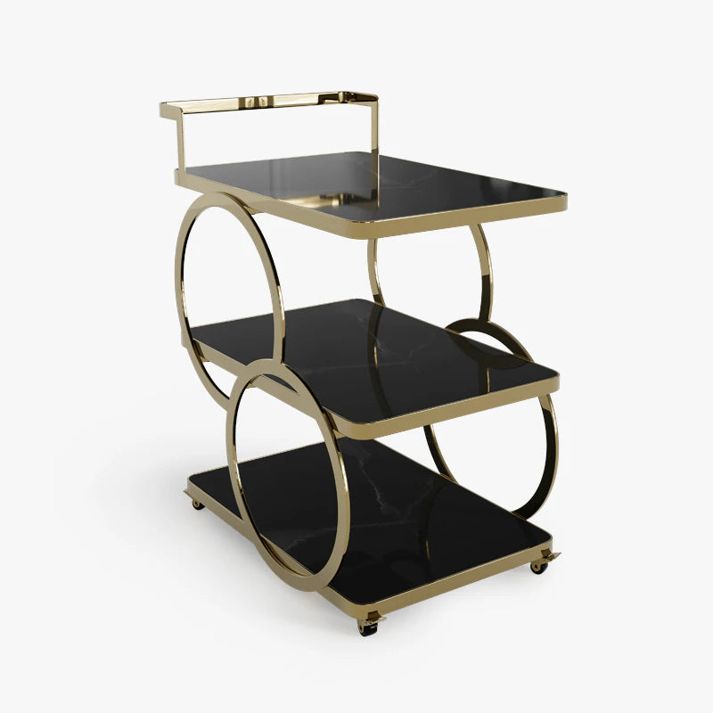 Luxury Gold Iron 3-Tier Bar Cart with Wheels & Handle Multi Market World Inc.