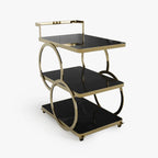 Luxury Gold Iron 3-Tier Bar Cart with Wheels & Handle Multi Market World Inc.