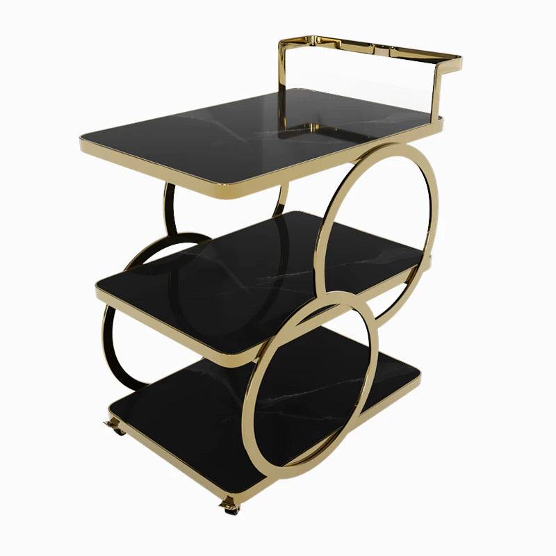Luxury Gold Iron 3-Tier Bar Cart with Wheels & Handle Multi Market World Inc.
