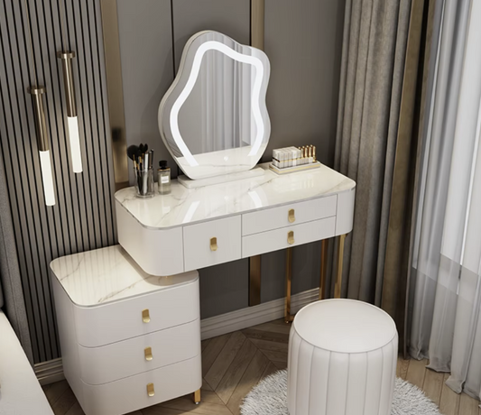 Customized Luxury Vanity Desk with 3 Colors LED Light Mirror Dressing Table